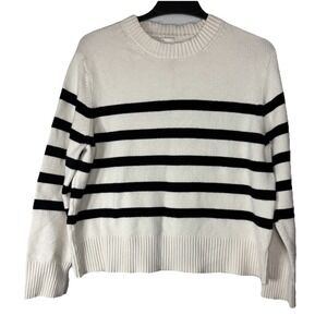 White Black Striped Knit Pullover Sweater Crew Neck Long Sleeve L by A New Day